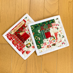 クリスマス ログキャビンのミニキルト（緑） パッチワークキルト