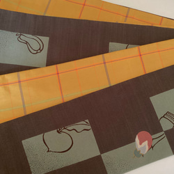 【新品】半幅帯　正絹本番大島とポリエステルちりめんリバーシブル　 繋ぎ目のない半幅帯　　オリジナル 2枚目の画像