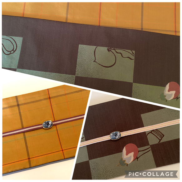 【新品】半幅帯　正絹本番大島とポリエステルちりめんリバーシブル　 繋ぎ目のない半幅帯　　オリジナル 1枚目の画像