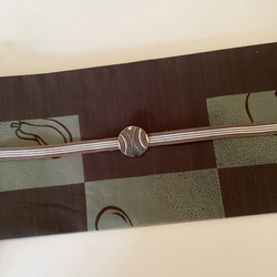 【新品】半幅帯　正絹本番大島とポリエステルちりめんリバーシブル　 繋ぎ目のない半幅帯　　オリジナル 9枚目の画像