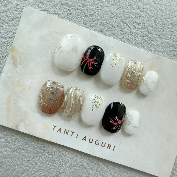 彼岸花 ネイルチップ ショート フラワー ヒガンバナ ひがんばな 短め 小さめ 夏 秋 20代 30代 40代 50代 2枚目の画像