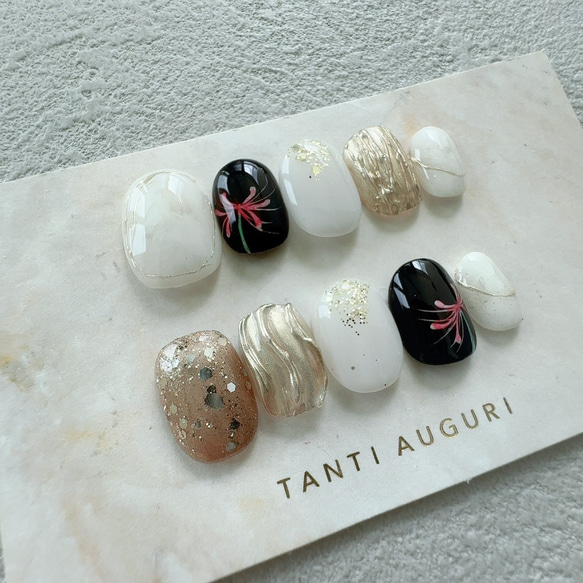 彼岸花 ネイルチップ ショート フラワー ヒガンバナ ひがんばな 短め 小さめ 夏 秋 20代 30代 40代 50代 3枚目の画像