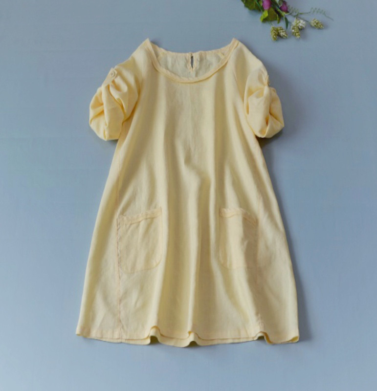 リネン100%ポケット付きシンプルな大人可愛い2way七分袖チュニック♪