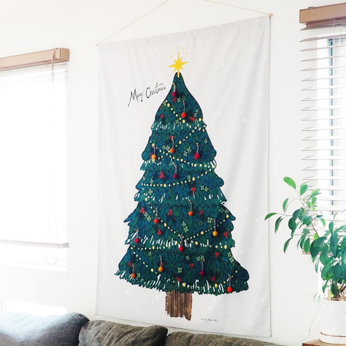 羊毛のオーナメントセット】クリスマスツリーのタペストリー/大サイズ