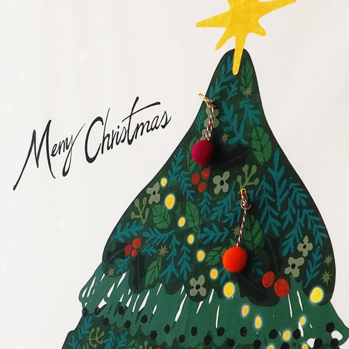 羊毛のオーナメントセット】クリスマスツリーのタペストリー/大サイズ
