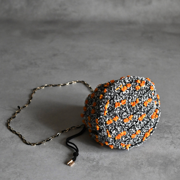 ［限定］ハロウィンパーティー尾州ツイードのドローストリングバッグ/アクセサリーポーチとタッセル付 7枚目の画像