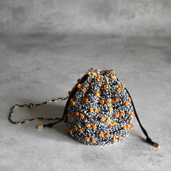 ［限定］ハロウィンパーティー尾州ツイードのドローストリングバッグ/アクセサリーポーチとタッセル付 6枚目の画像