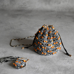 ［限定］ハロウィンパーティー尾州ツイードのドローストリングバッグ/アクセサリーポーチとタッセル付 8枚目の画像