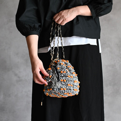 ［限定］ハロウィンパーティー尾州ツイードのドローストリングバッグ/アクセサリーポーチとタッセル付 3枚目の画像