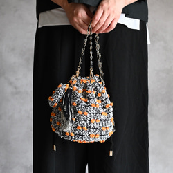 ［限定］ハロウィンパーティー尾州ツイードのドローストリングバッグ/アクセサリーポーチとタッセル付 1枚目の画像