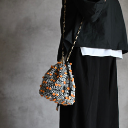 ［限定］ハロウィンパーティー尾州ツイードのドローストリングバッグ/アクセサリーポーチとタッセル付 5枚目の画像