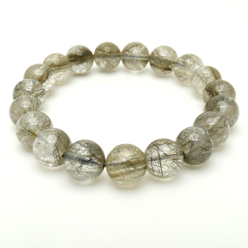 【ギラギラと輝く銀針がクールなブレスレット】10mm シルバールチルクォーツブレスレット  一点物【GHB51】京海堂