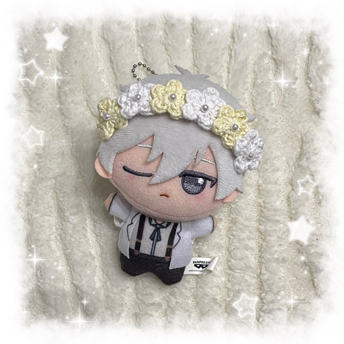 編み物 ちびぐるみ ぬい服 お花のヘッドドレス 花冠 ぬいぐるみ riri