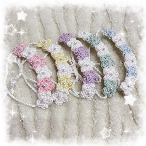 編み物 ちびぐるみ ぬい服 お花のヘッドドレス 花冠 ぬいぐるみ riri
