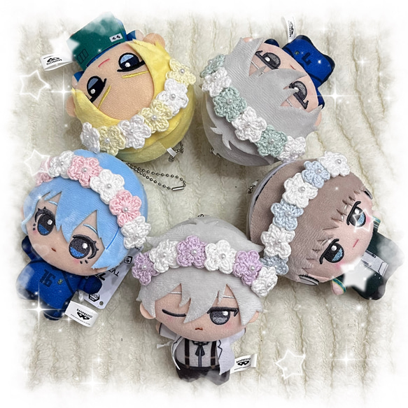 編み物 ちびぐるみ ぬい服 お花のヘッドドレス 花冠 ぬいぐるみ riri