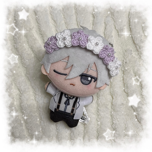 編み物 ちびぐるみ ぬい服 お花のヘッドドレス 花冠 ぬいぐるみ riri