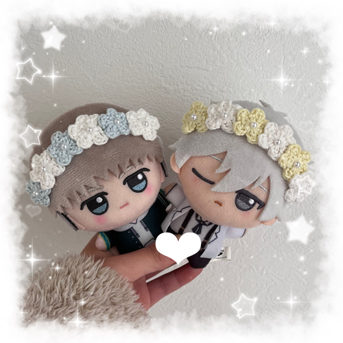 編み物 ちびぐるみ ぬい服 お花のヘッドドレス 花冠 ぬいぐるみ riri