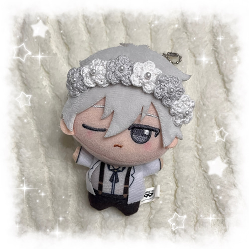 編み物 ちびぐるみ ぬい服 お花のヘッドドレス 花冠 ぬいぐるみ riri
