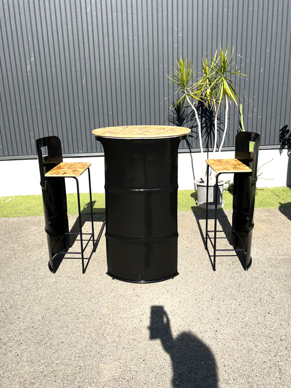 ドラム缶リメイクテーブルセット ブラック 机・デスク SEA FLOWER 通販