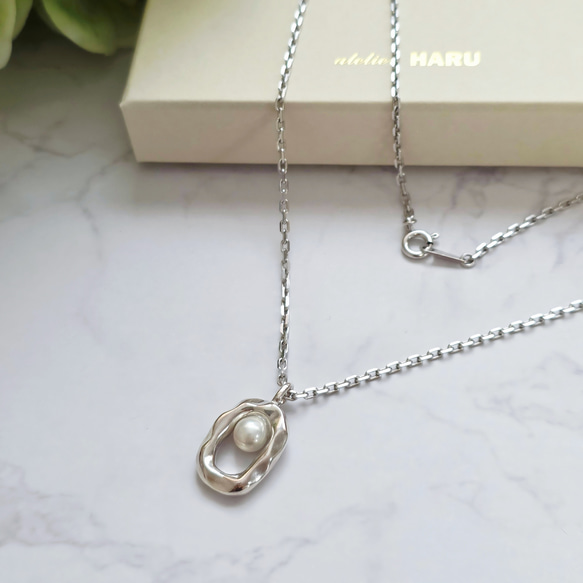 【秋冬新作】カジュアル　フォーマル　パールロングネックレス　シルバー925 1枚目の画像