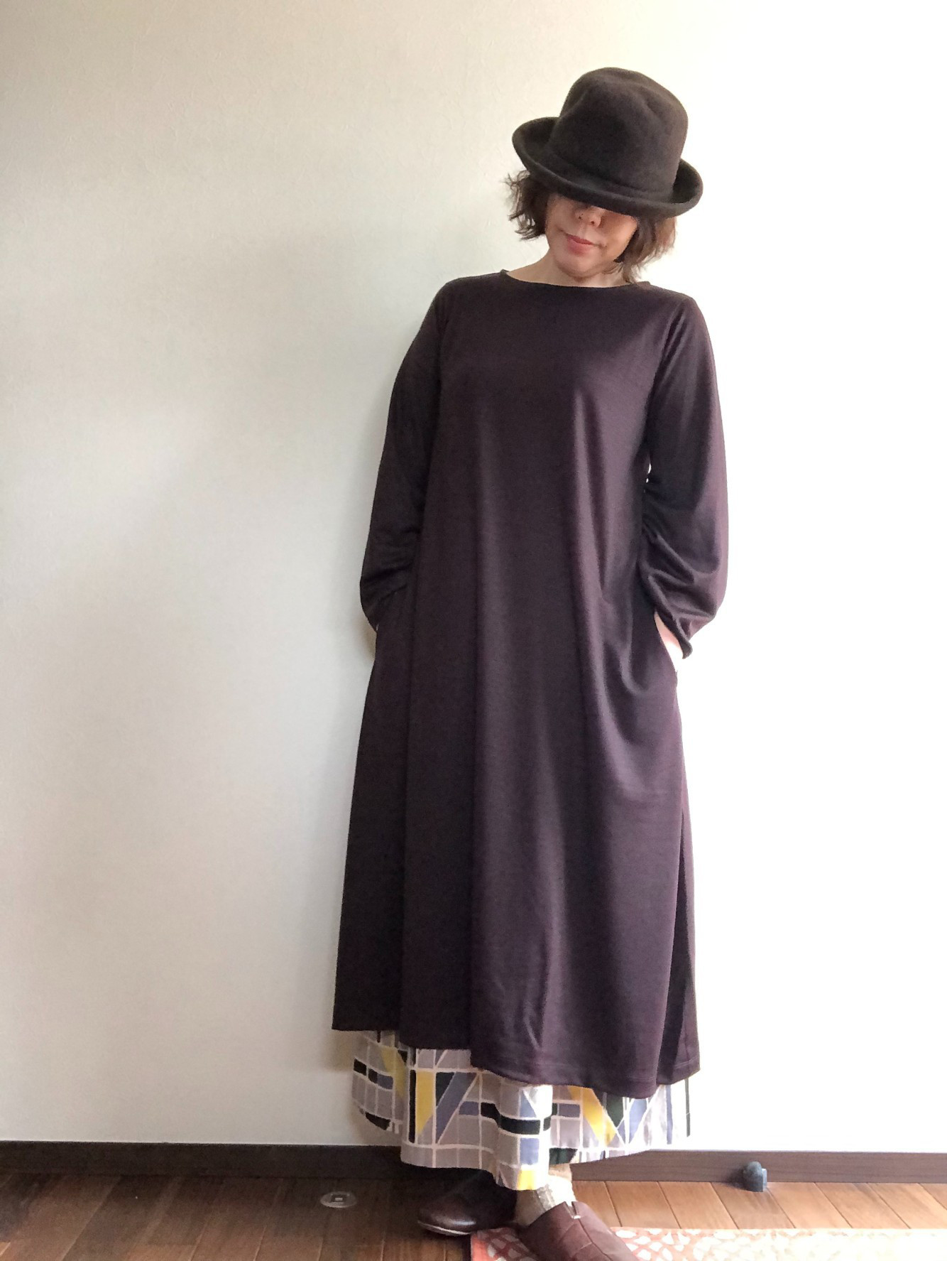 袖ギャザードレープワンピース