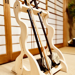 【限定１台】手作り木工　木製二胡スタンド （無塗装） ２丁掛け 1枚目の画像