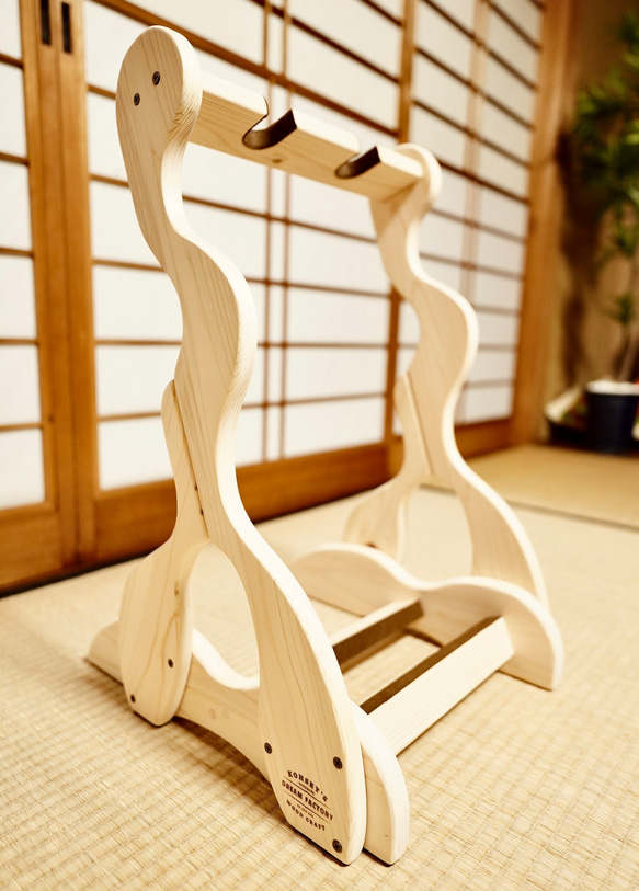【限定１台】手作り木工　木製二胡スタンド （無塗装） ２丁掛け 12枚目の画像