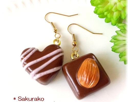 コーヒー チョコ ピアス ホイップ ◇一粒チョコレートのピアス◇フェイクスイーツ◇イヤリングに変更可