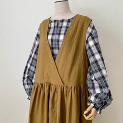 □新作ゆったり綿麻チェックブラウス★グレー　フリーサイズ　長袖 10枚目の画像