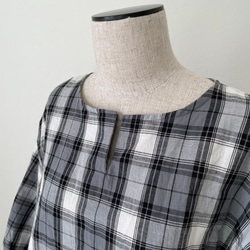 □新作ゆったり綿麻チェックブラウス★グレー　フリーサイズ　長袖 3枚目の画像
