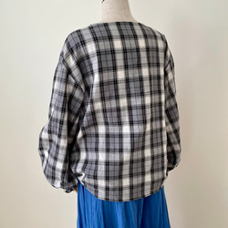 □新作ゆったり綿麻チェックブラウス★グレー　フリーサイズ　長袖 6枚目の画像