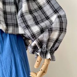 □新作ゆったり綿麻チェックブラウス★グレー　フリーサイズ　長袖 5枚目の画像