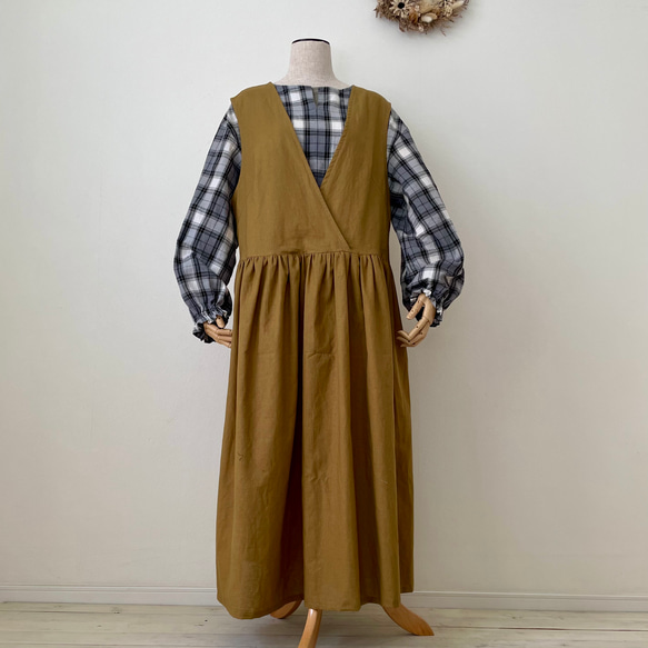 □新作ゆったり綿麻チェックブラウス★グレー　フリーサイズ　長袖 11枚目の画像