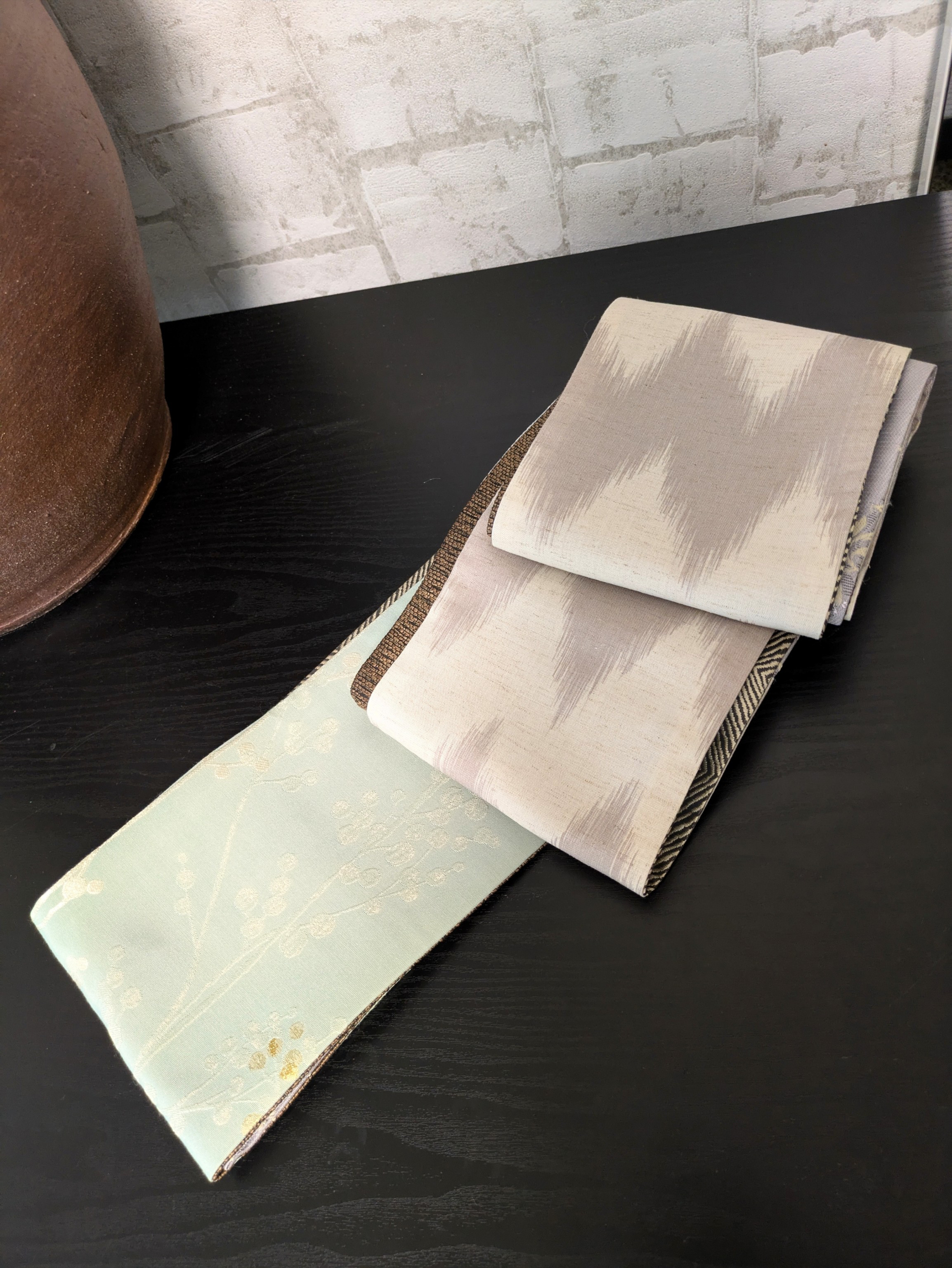 【生成りギザギザ絣】1本で何通りにも●長め長尺●【半幅帯のような兵児帯】パステルや幾何学トルコ生地など6種のテキスタイル