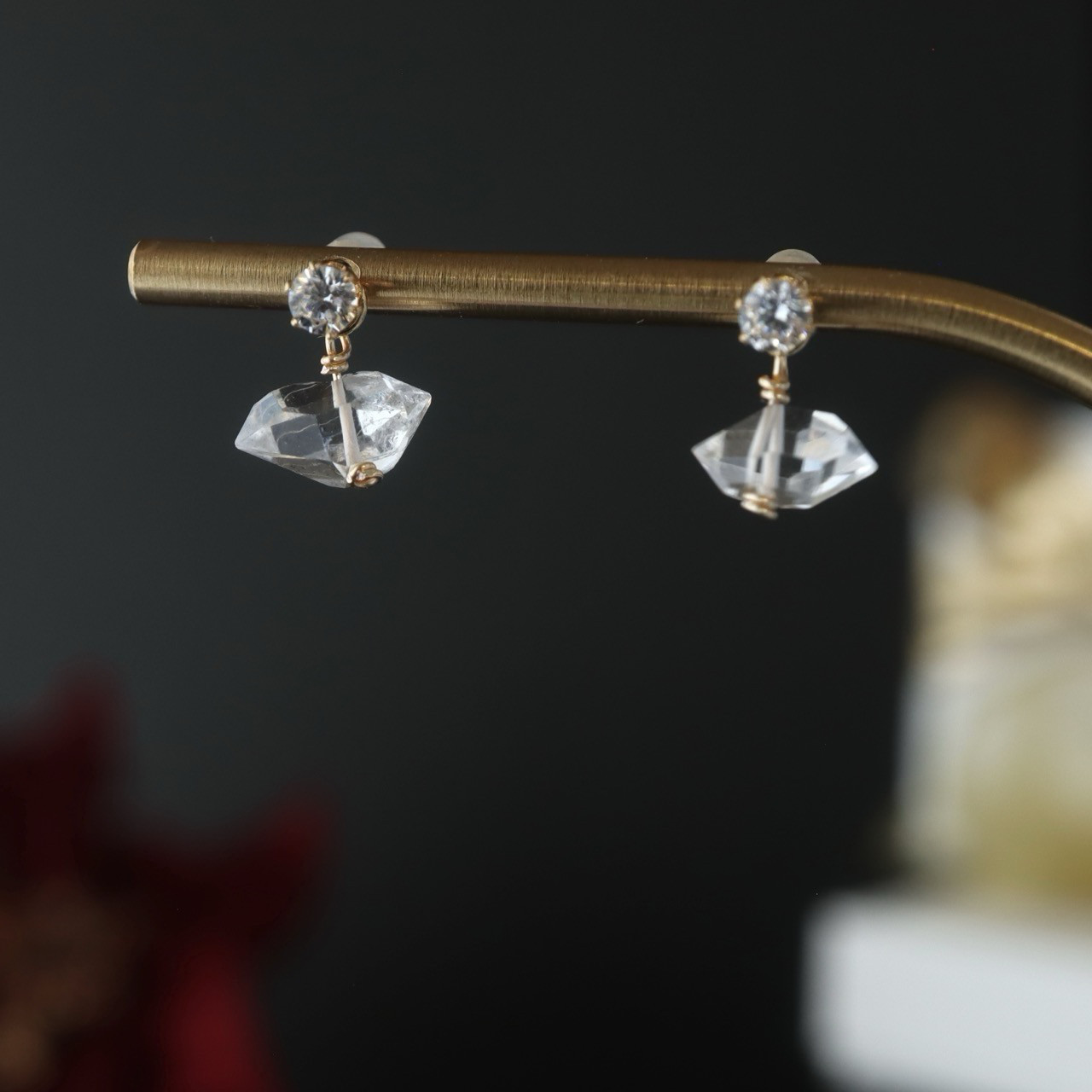 2way 上品ハーキマーダイヤモンド＆ CZ一粒ピアス✶アレルギー対応・選べる金具 ステンレス