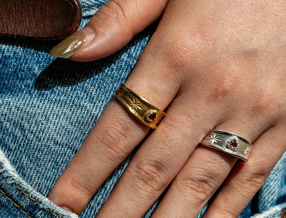 Stellar heart garnet ring      ハートのガーネットリング/送料無料 4枚目の画像