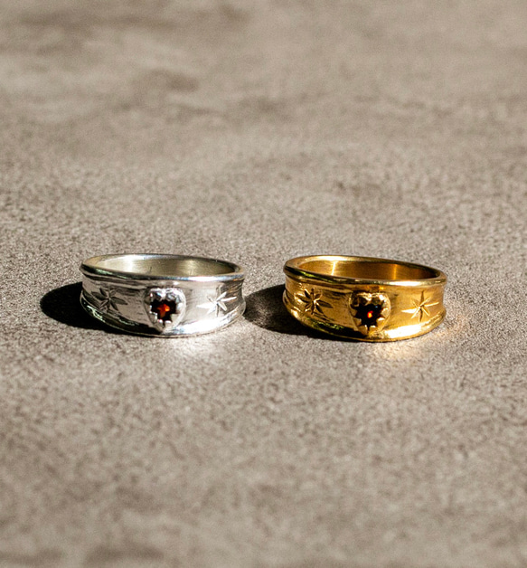 Stellar heart garnet ring      ハートのガーネットリング/送料無料 1枚目の画像