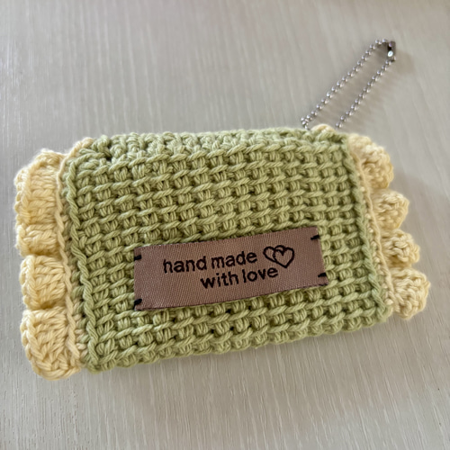 ライトグリーン×イエロー】ミニ ポーチ キーホルダー フリル アフガン