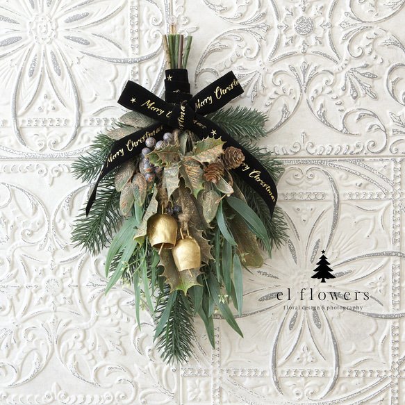 クリスマス☆ベルショートスワッグ【受注制作】 1枚目の画像