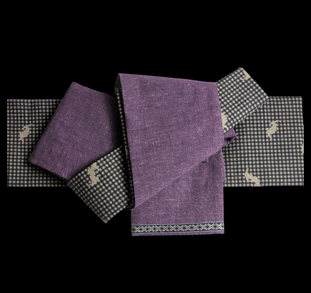 両面 継ぎなし!! 格子蝙蝠✕ 遠州綿紬 赤紫 リバーシブル半巾帯 386cm  吉祥文 コウモリ ハロウィン 帯留特典