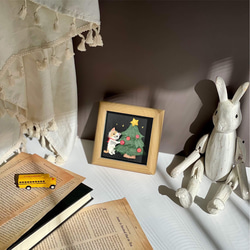 ［原画］和紙ちぎり絵『クリスマスツリーとネコ』冬を彩る小さなインテリアアート 6枚目の画像