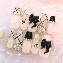 No.100 オーダー♡ チェリー さくらんぼ リボン ジェル ネイル チップ