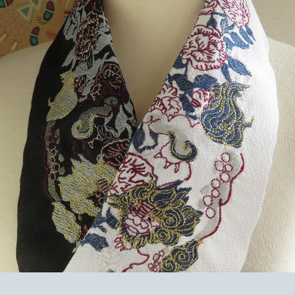 刺繍半衿・唐獅子牡丹 3枚目の画像