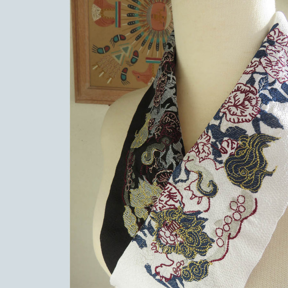 刺繍半衿・唐獅子牡丹 4枚目の画像