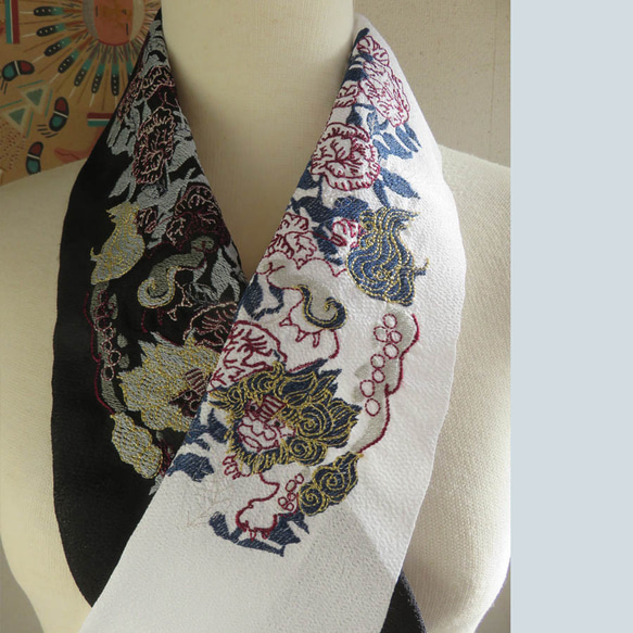 刺繍半衿・唐獅子牡丹 1枚目の画像