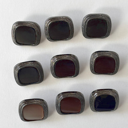 ボタン レトロ 長方形 くすみアリ 茶色 緑  シルバー 裏足 枠付き 19mm×17mm 9個セット eu-122 2枚目の画像