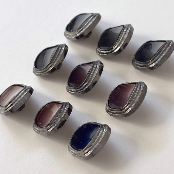 ボタン レトロ 長方形 くすみアリ 茶色 緑  シルバー 裏足 枠付き 19mm×17mm 9個セット eu-122 3枚目の画像