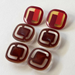 ボタン レトロ 四角 スクエア くすみアリ レッド ブラウン クリア 18mm 6個セット eu-124 3枚目の画像