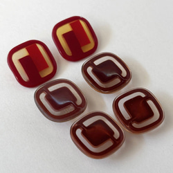ボタン レトロ 四角 スクエア くすみアリ レッド ブラウン クリア 18mm 6個セット eu-124 2枚目の画像