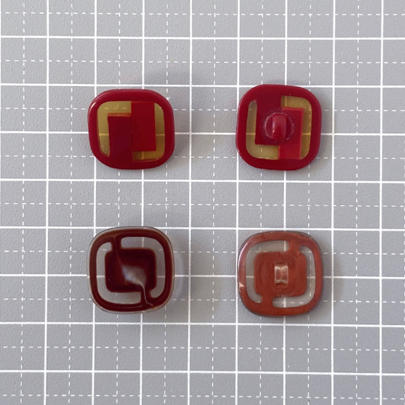 ボタン レトロ 四角 スクエア くすみアリ レッド ブラウン クリア 18mm 6個セット eu-124 4枚目の画像